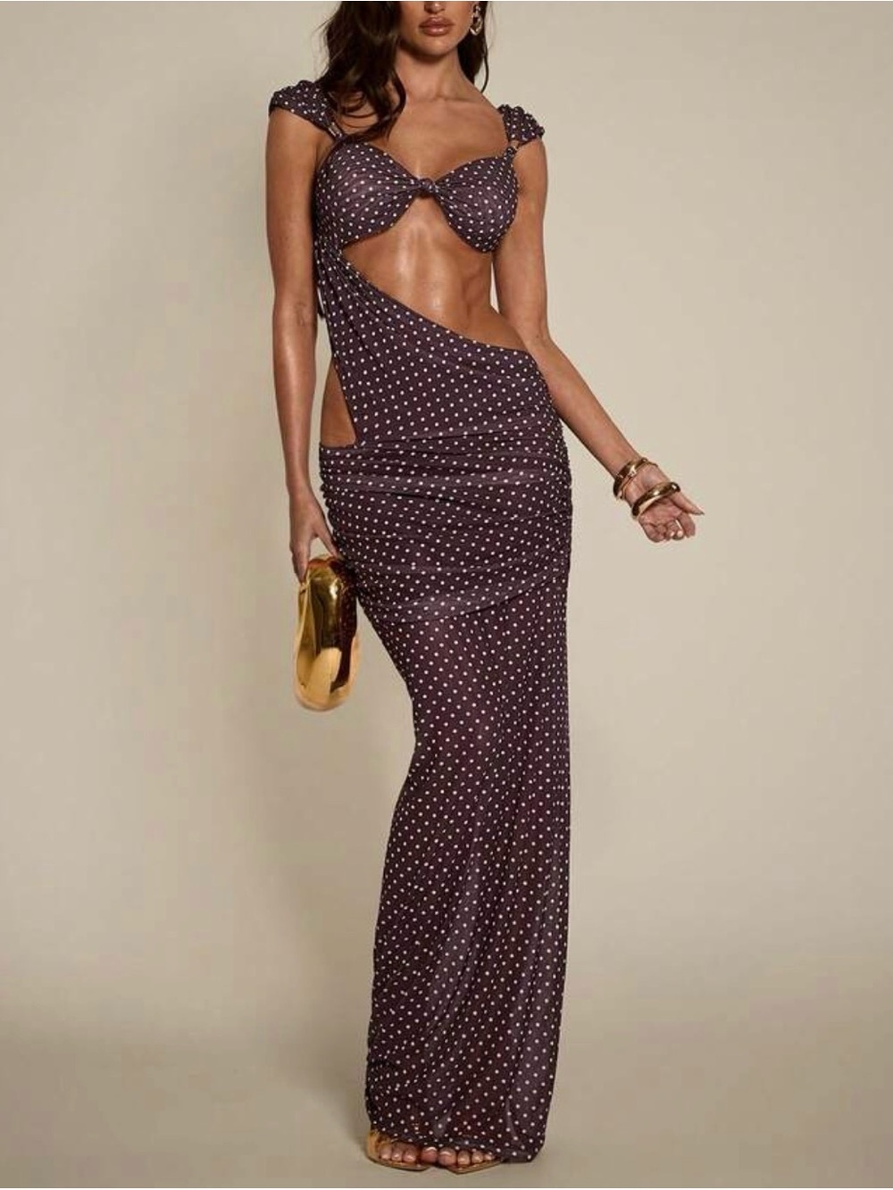 SHEIN BAE NWT Polka Dot Print Twist Cutout Bodycon Dress